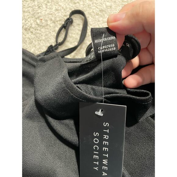 NWT Streetwear Society Women's Size Small Cold Shoulder Wrap Tulip Dress Black - Picture 8 of 8